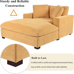 Oversized Chaise Lounge Chair Indoor, Linen Upholstered Comfy Sofa Couch with Solid Wood Legs, Modern Sleeper Chair Recliner