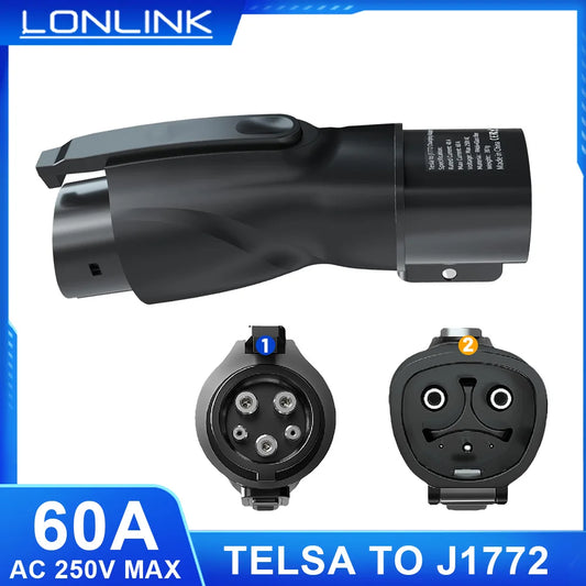 LONLONK Tesla To J1772 Adapter Ev charger Adapter 60A 250V AC charging Electrical Car devices Ev Adapte For Tesla X/Y/S