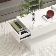 47.3IN High Glossy LED Coffee Table,Modern Center Table with 2 Storage Drawers for Living Room