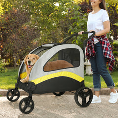 Portable Dog Stroller 4 Wheels for Large Dogs Foldable Pet Cat Travel Carriage Stroller Breathable Carrier for Outside Play