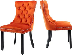 Velvet Dining Chairs , Upholstered Dining Room Chairs with Ring Pull Trim and Button Back, Luxury Tufted Dining