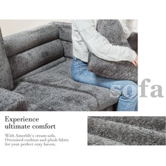 Oversized Sofa - 85 inch Sofa Couch, 3 Seater Comfy Bouclé Deep Seat Sofa for Living Room - Grey