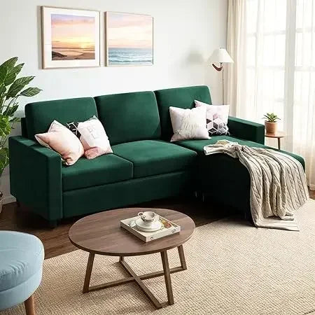 Faux Leather/Linen Fabric Sectional Sofa Couch, Modern L-Shaped Modular Couch Upholstered 3/6 Seaters Living Room Sofa Couch