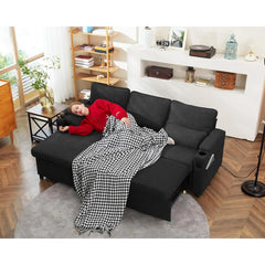 Sofa Bed Sleeper Pull Out 2 in 1 Sectional Couches with Storage,USB,Cup Holder,Pullout Sectional Couches