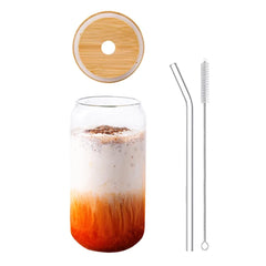 500ml Glass Mug Transparent Water Cup With Bamboo Wood Lid Cola Cup With Lid And Straw Set Juice Glass Beer Milk Water Cups