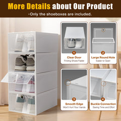 24PCS/Set Clear Plastic Stackable Shoe Organizer Foldable Flip Shoe Boxes for Closet Space Saving Shoe Rack Sneaker Container