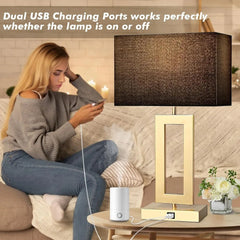 Silver Table Lamps Set of 2 with Dual USB Ports,3-Way Dimmable Touch Control Bedside Lamps,Modern Bedroom Table Lamp