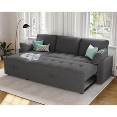 Pull Out Sofa Bed, Modern Tufted Convertible Sleeper Sofa, L Shaped Sofa Couch with Storage Chaise, Chenille Sectional Couch Bed