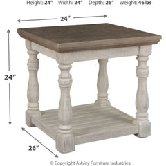 Havalance Farmhouse Square End Table with Floor Shelf, Vintage Gray & White with Weathered Finish