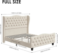 Queen Size 54.3” Tall Platform Bed Frame with Deep Button Tufted Wingback Headboard and Footboard, Velvet Upholstered Bed Frame