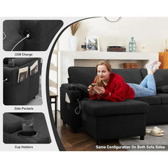 Sofa Bed Sleeper Pull Out 2 in 1 Sectional Couches with Storage,USB,Cup Holder,Pullout Sectional Couches