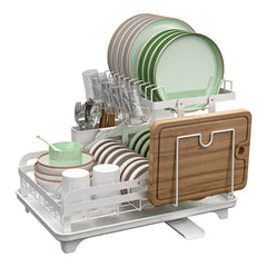 Heavy Metal Dish Rack 360-degree Rotatable Metal Dish Drying Rack with Drain Board for Kitchen Counter Storage Anti-rust Coating