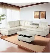 L Shaped Sofa with Ottoman Modern Sectional Living Room,Bedroom,Office,L Couch Brown