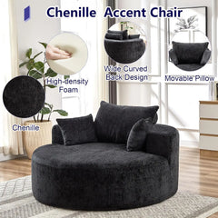 55''L Chenille Sponge Single Sofa,Oversized Round Chair,Fluffy Modern Sleeper Chair for Living Room, Lounge and Projection Room