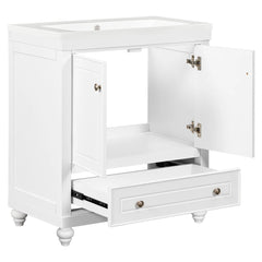 30" Bathroom Vanity with Sink, Combo, Cabinet with Doors and Drawer, Solid Frame and MDF Board, White (Old Sku:JL000006AAK)