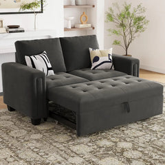 Modular Sectional Sleeper Sofa with Pull Out Couch Bed Modular Sleeper Loveseat Sectional Sofa Velvet Fabric for Living Room