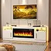 Fireplace TV Stand 70"Wooden TV Stand for TVs Up to 80"Media TV Console with High Gloss Storage Cabinet and 16 Colors LED Lights