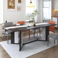 Dining Table, 71-Inch, Seats 8 with Wooden Waterproof Table Top, Adjustable Legs, Family Dining Table Set