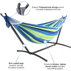 Double Hammock with Stand Included 450lb Capacity Steel Stand, Premium Carry Bag Included and Two Anti Roll Balance Beam