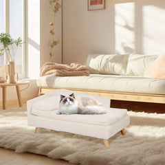 L Shape Dog Sofa Bed Cat Cushion Chaise Stool Soft Warm Nesting Couch with Rubber Wooden Legs