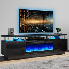 70" Modern Electric Fireplace TV Stand for TVs Up to 80 inch, with Electronic Flame and LED Lights