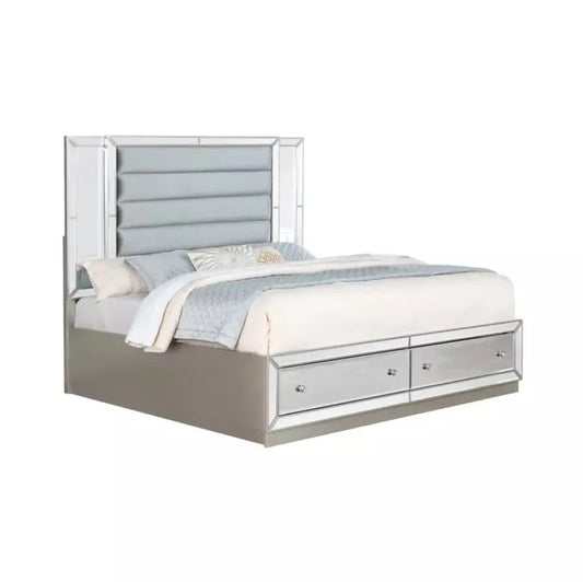 Mirrored Bedroom Furniture 5 PCS Bedroom Set Include Queen Bed Frame 2 Nightstand Dresser and Mirror Luxury Furniture