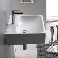 Rectangular White Ceramic Bathroom Sink Wall Mounted/Vessel Overflow 1 Hole Modern Design 30x18.9x5.1 080000-U