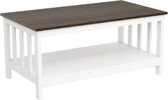 Farmhouse Coffee Table,   Living Room Table with Shelf, 39.9L*22W*18.1H