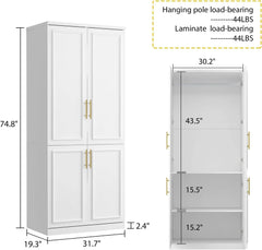 Wardrobe Armoire with 8 Doors, Drawers, Storage Shelves & Hanging Rods, Wooden Closet Storage Cabinet for Bedroom, Wardrobes