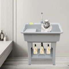 Laundry Sink Freestanding Plastic Laundry Sink with Washboard Utility Sink Laundry Tub with Faucet Hoses and Drain Kit