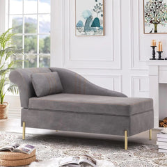 Andeworld Velvet Chaise Lounge with Storage, Modern Upholstered Tufted Chaise Lounge Chair Indoor Sofa Recliner Couch for Bedroo