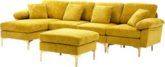 U-Shaped Sectional Sofa Couch, 4 Seat Sofa Set for Living Room, Convertible L-Shaped Velvet Couch Set with Chaise Lounge