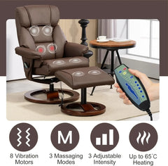 Electric Massage Recliner with Ottoman, Swivel Lounge Chair with Massage, Faux Leather Recliner with Adjustable Back