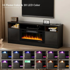 70'' TV Stand with 36'' Fireplace-LED Light Entertainment Center for 75+ inch TV-White TV Cabinet with Storage