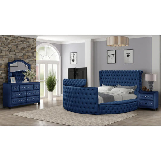 Maya Modern Style Crystal Tufted King 4PC Bed room set Made with wood in Gray ,Main Color: Gray