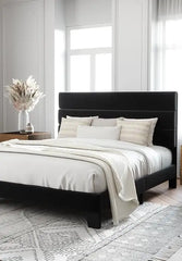 Allewie Queen Size Platform Bed Frame with Fabric Headboard and Wooden Slats Support,Fully Upholstered Mattress Foun