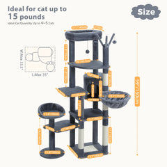 Cactus Tall Cat Tree for Large Cat Multi-Level Cat Tower for Indoor Cats Cat Condo with Large Hammock Scratching Post  2 Perches