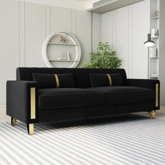 Gold Legs for 3-4 Persons, Upholstered Deep Seat Love Seat Sofa Chaise for Living Room Office Apartment Black