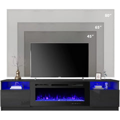 80'' Fireplace TV Stand with 40'' Electric Fireplace, Entertainment Center with 16 Color Led Lights and 12 Flame Fireplace