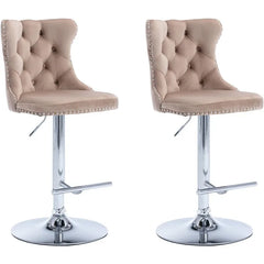 Bar Stools Set of 2,Adjustable Barstools with Back Velvet Tufted Counter Stool Modern Upholstered Bar Chairs with Nailhead