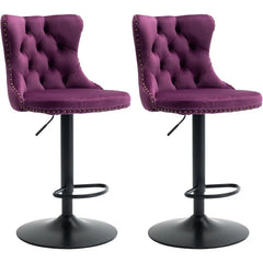 Bar Stools Set of 2,Adjustable Barstools with Back Velvet Tufted Counter Stool Modern Upholstered Bar Chairs with Nailhead