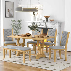 6 - Piece Dining Table Set, Includes Dining Table and 4 Upholstered Chairs & Bench, Kitchen Tables Set, Dining Tables Set