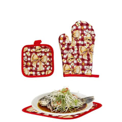 2pcs/Set Christmas Oven Gloves And Pot Holders Set Baking Anti-Hot Gloves Kitchen Cooking BBQ Gloves Xmas Decor New Year 2025