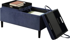 Concepts Designs4Comfort Magnolia Storage Ottoman with Reversible Trays, Dark Blue Corduroy