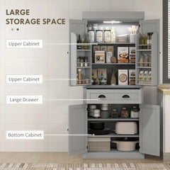 Kitchen Pantry Cabinet with Motion Sensor Light, Tall Storage Cabinet with 6 Door Shelves, a Drawer & 4 Adjustable Shelves