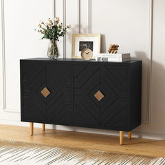 HLR 48" accent cabinet with 4 doors, embossed pattern, ideal for living room, kitchen, or hallway.