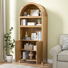 71" Tall Arched Cabinet Bookcase, 5-Tier Arched Bookself with Doors, Arched Bookcase Cabinet with Storage,Display Cabinet