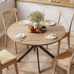 47.2 Inch Round Dining Table for 4, Wood Kitchen Table, Round Dinner Table for Home Kitchen Dinning Room, Walnut(Only Table)