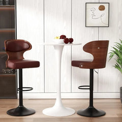 Bar Stools Set of 2 Seat Adjustable Height 24.5-33.5IN - Bentwood Swivel Barstools with Back & Footrest