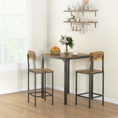 3 Piece Counter Height Bar Table and Chairs Set Industrial Small Dining Table Set for 2 Square Kitchen Table and Stools